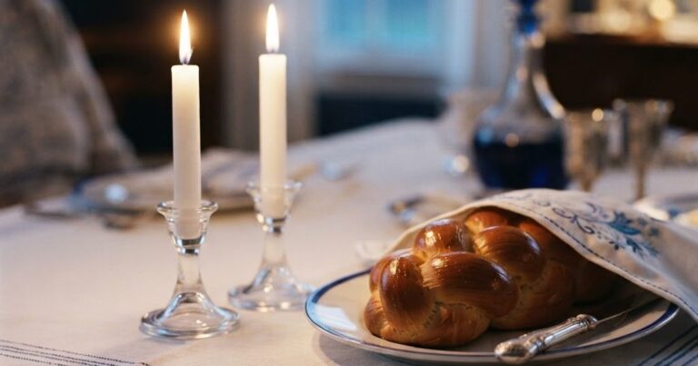 Two silver candlesticks lit on Friday evening for what time does shabbat start